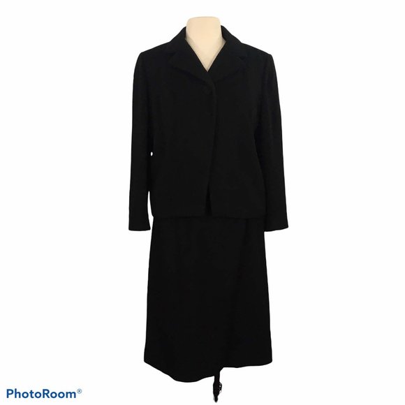 jean-lee Vintage 60s Black Wool Skirt Set, Blazer, Jacket, 42 Bust, 28 Waist - Picture 1 of 10
